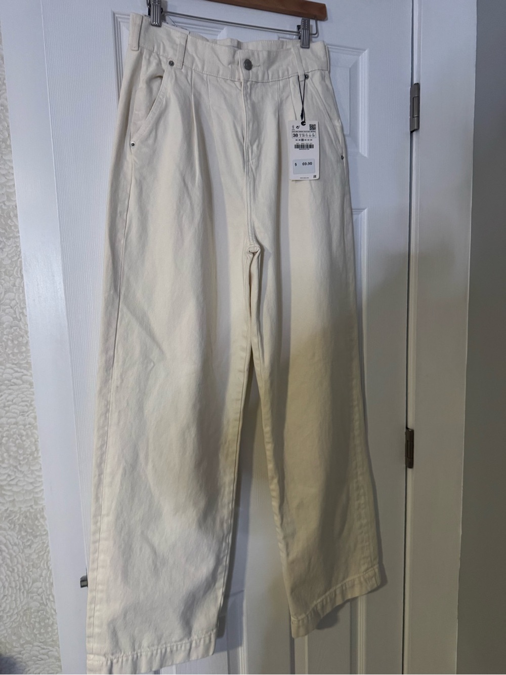 NWT Zara The Worker Palazzo in Off White Jeans Size 6